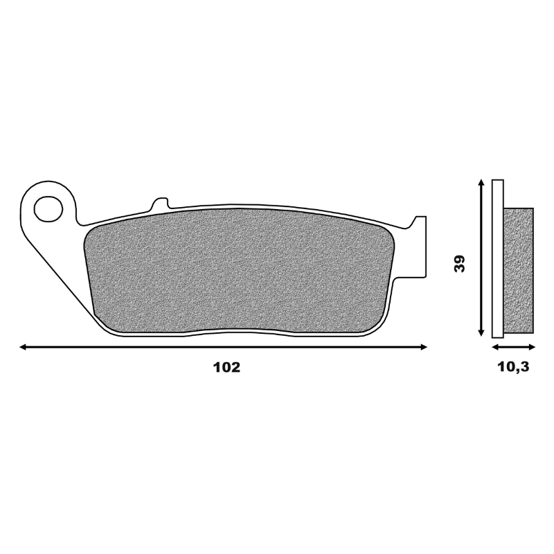 Plaquette de frein Newfren pour honda 125 SH i 2013+2018 av - kymco 250 xciting 2005+ av - yamaha 125 XMAX 2010+2017 av (l 102MM - h 39MM - p 10.3MM) (FD0406BT) (touring organique) - vue 2
