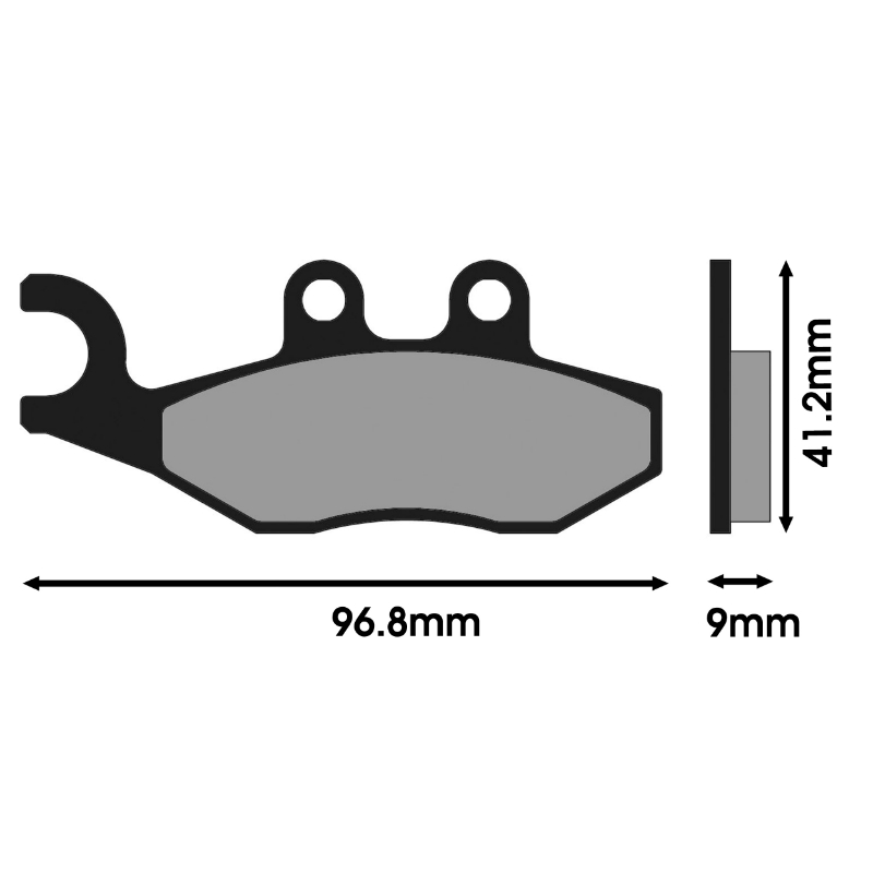 Plaquette de frein Polini pour peugeot 250 geopolis, 250 satellis - piaggio 125-250 beverly, 125-250 x-evo - sym 125 symphony (l 96.8MM - 77MM - h 41.2MM - p 9MM) (174.0041) (original) - vue 2
