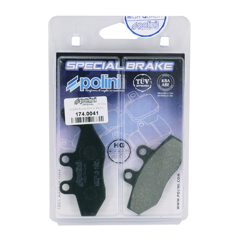 Plaquette de frein Polini pour peugeot 250 geopolis, 250 satellis - piaggio 125-250 beverly, 125-250 x-evo - sym 125 symphony (l 96.8MM - 77MM - h 41.2MM - p 9MM) (174.0041) (original) - vue 3