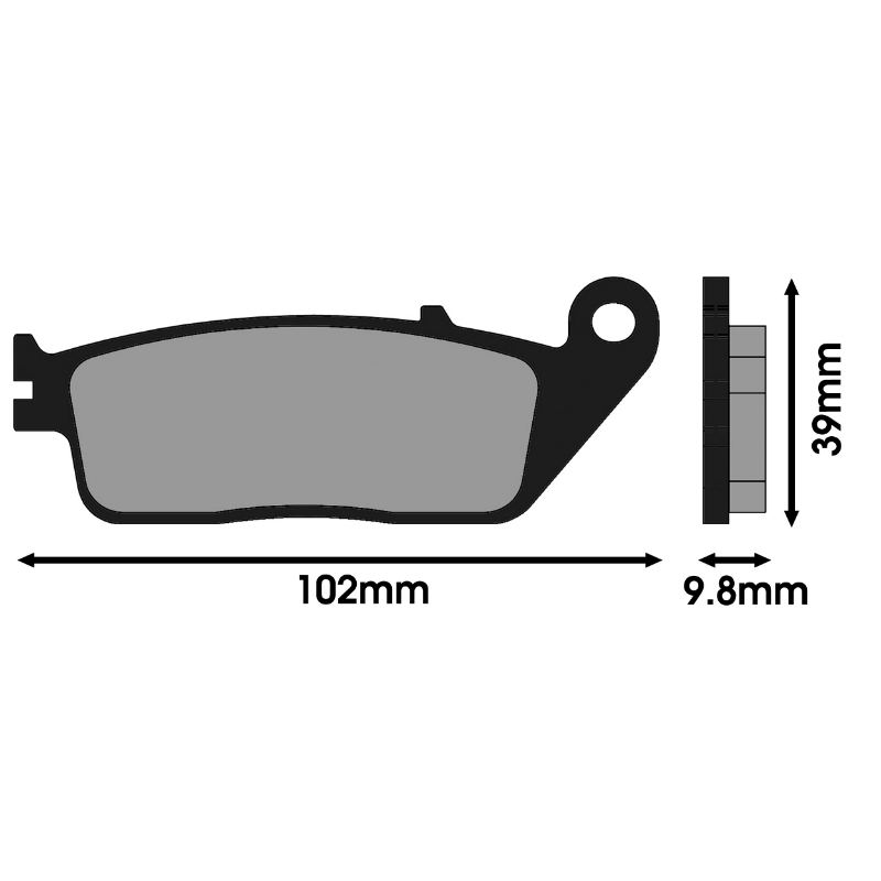 Plaquette de frein Polini pour yamaha 125 XMAX 2010+2017, 250 XMAX 2010+2016-KYMCO 125-300 downtown, 250-500 x-citing, 300 people gti (l 102MM - h 39MM - p 9.8MM) (174.0071) (original) - vue 2