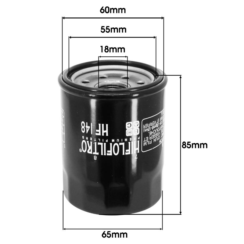 Filtre a huile moto adaptable yamaha 1300 FJR 2001+2012 (65X85MM) -Hiflofiltro HF148 - vue 2