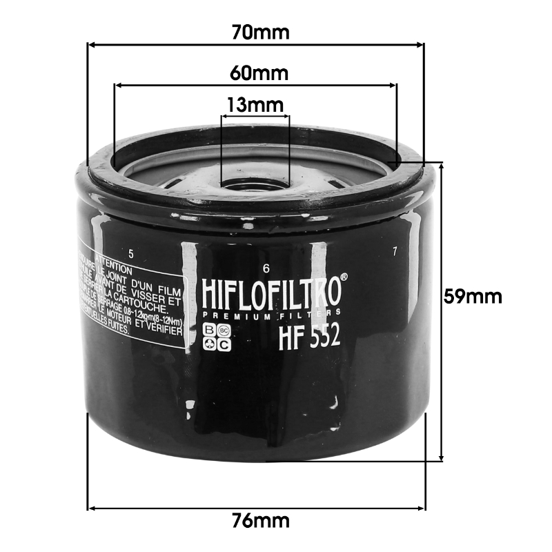 Filtre à huile Hiflofiltro HF552 Moto-Guzzi 850 Le-Mans 1975+ California 1945+ 1000 Le-Mans 1984+ California 1982+ 1000 SP3 1990+ (76x59mm) - vue 2