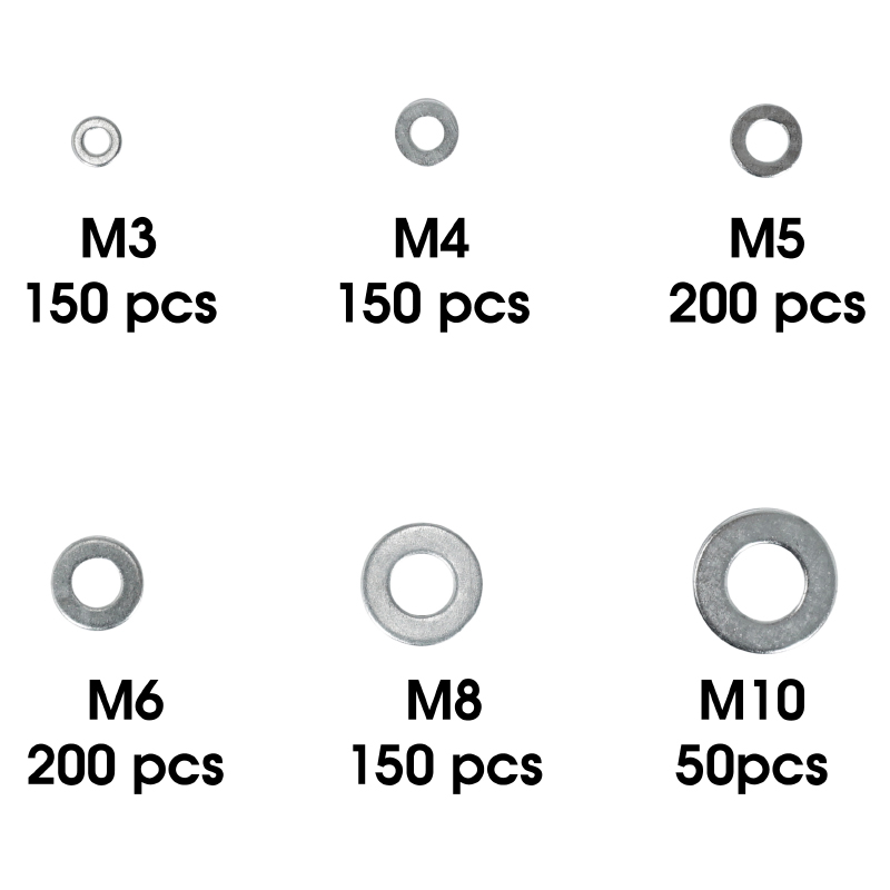 Rondelle plate acier 6 tailles diam. 3 à 10 mm assortiment 900 pièces Sélection P2R - vue 2