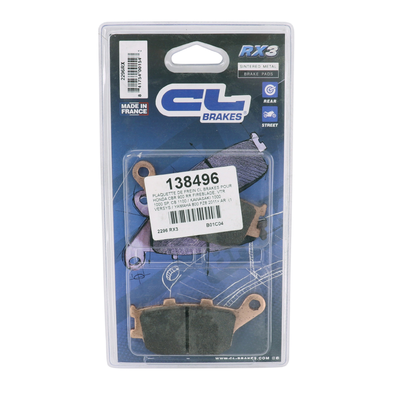 Plaquettes de frein CL Brakes métal fritté 2296 RX3 Touring - Yamaha 700 Tracer / Honda 1100 CRF Africa Twin / Kawasaki 1000 Versys (jeu de 2) - vue 3