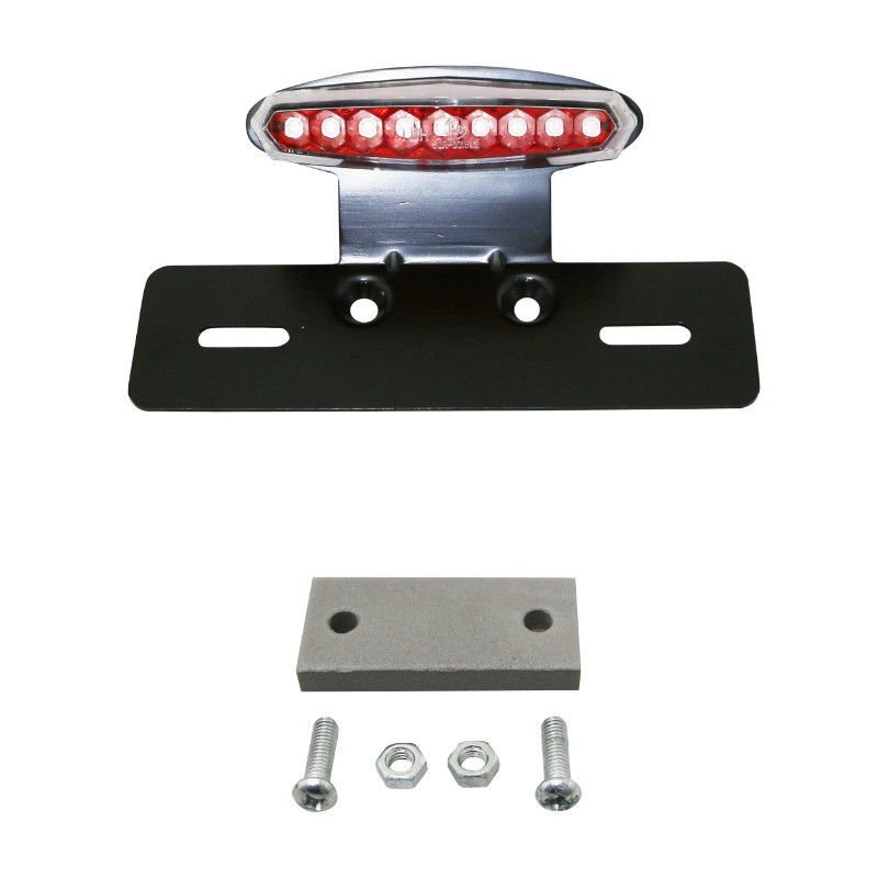 Support de plaque immatriculation avec feu 50 a boite-moto metal feu fume-noir a leds (stop + position + eclairage plaque) (l 105MM - h 22MM - l 40MM) (homologue ce) -Replay