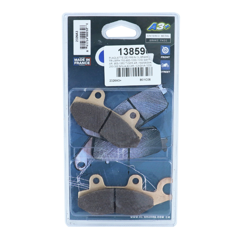 Plaquettes de frein CL Brakes métal fritté 2326 A3+ Touring - Kawasaki Z125 2019+ / KLR 650 2008-2018 / Triumph Daytona 750-1200 / Tiger 955-1050 - vue 3