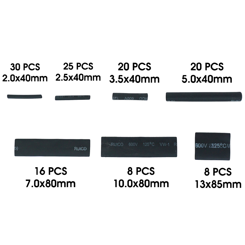 Gaine thermorétractable 7 tailles différentes noir assortiment 127 pièces Sélection P2R - vue 2