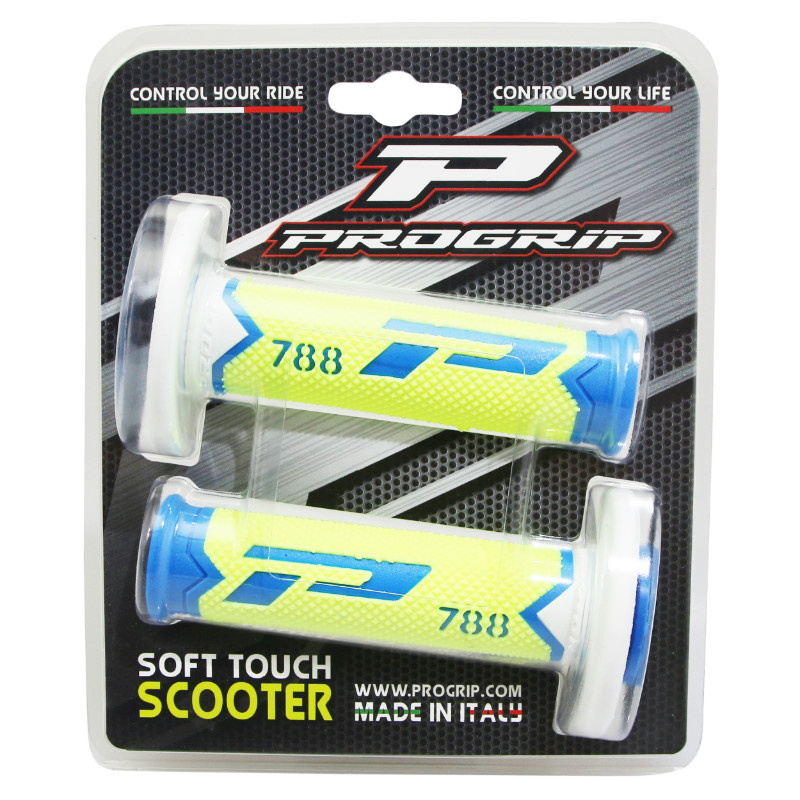 Revêtement de poignée Progrip 788 Triple densité Special Edition Fluo bleu-jaune-blanc 115 mm (paire) - vue 2