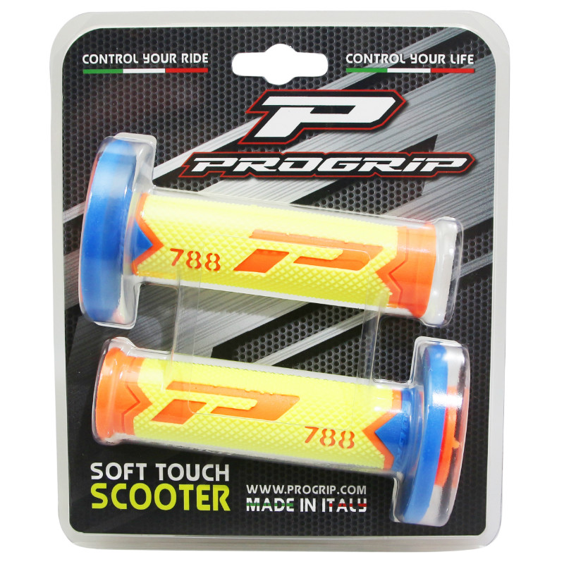 Revêtement de poignée Progrip 788 triple densité special edition fluo orange-jaune-bleu 115 mm (paire) - vue 2
