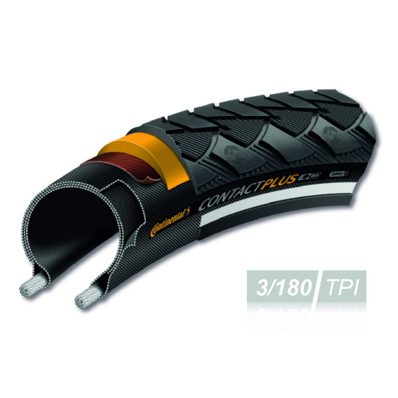 Pneu VTT urbain VAE 27.5 x 1.60 Continental Contact Plus noir TR (42-584) renfort 5 mm homologué VAE E50 flanc réflex - vue 2