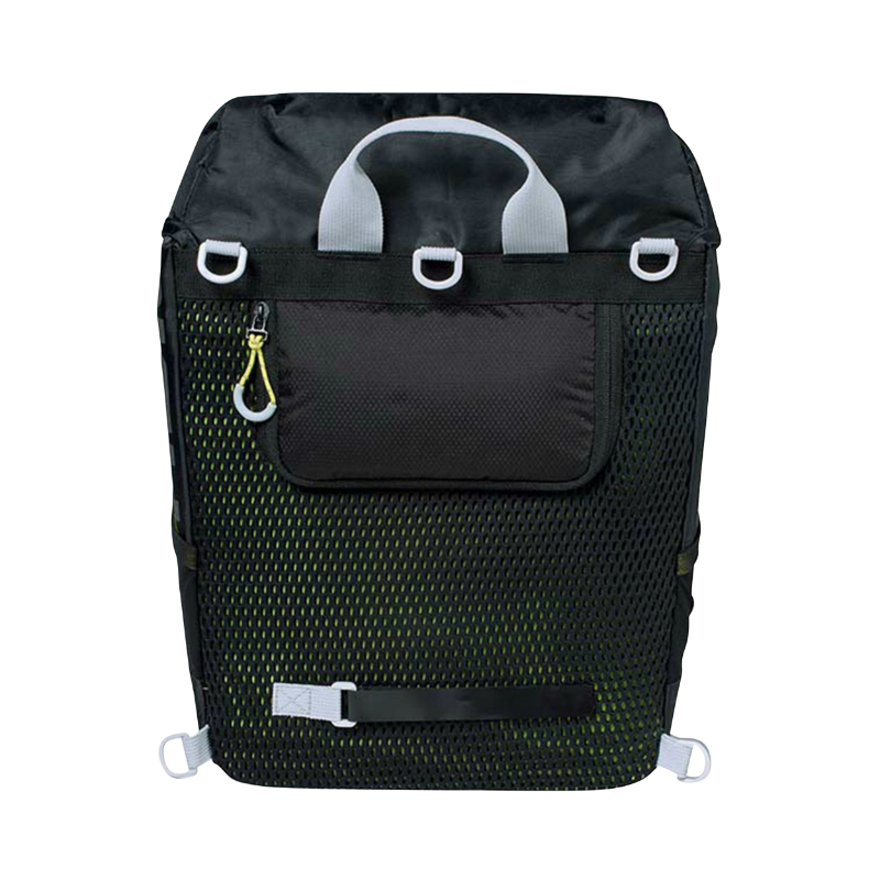 Sacoche arriere sac a dos velo laterale Basil miles daypack droit-gauche systeme fixation hook-on waterproof 17L noir liseret jaune fluo (bandouliere + sac a dos) (31X17X44CM) - vue 2