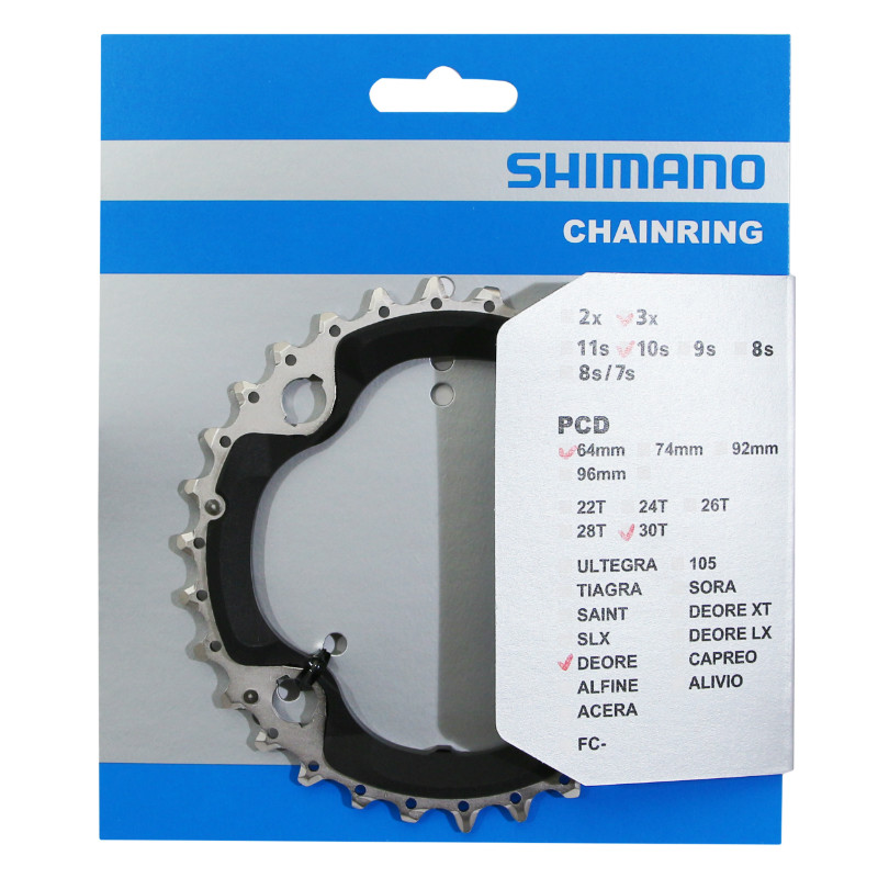 Plateau VTT 4BRA d.96 pour Shimano deore M6000 double 30DTS interieur origine argent-noir 10V. - vue 2