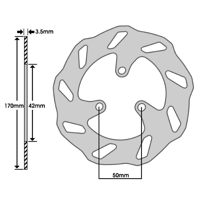 Disque de frein adaptable Peugeot 50 Ludix Snake avant Sélection P2R (170 mm, 42 mm, 3 trous) - vue 2