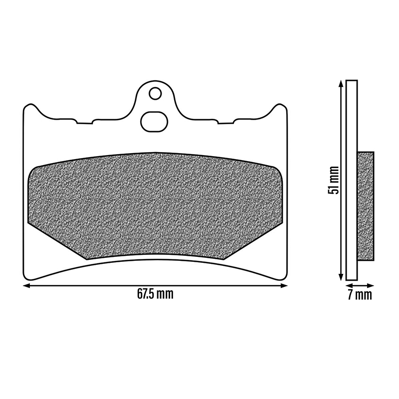 Plaquette de frein Newfren pour aprilia 125 AF1 europa 1990+1992 av, 125 RS 1992+2005 av - KTM 125 exc 1987+ av-ar, 250 MX av-ar (l 67.5MM - h 51MM - p 7MM) (FD0115BT) (touring organique) - vue 2