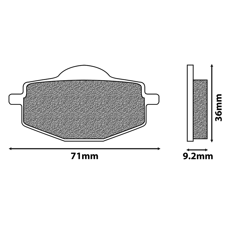Plaquette de frein Newfren pour yamaha 50 TZR 1992+2003 ar, 125 TDR 1993+ av-ar, 125 DT r 1988+2003 av-ar - MBK 50 x-power 1992+2003 ar (l 71MM - h 36MM - p 9.2MM) (FD0124BT) (touring organique) - vue 2