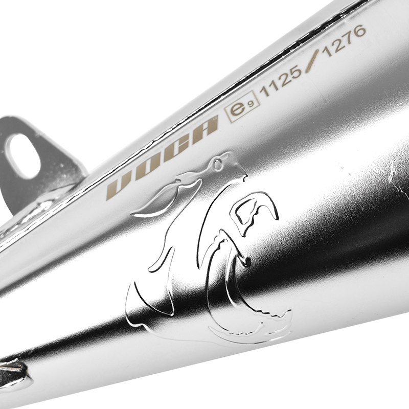 Pot 50 a boite voca chromed pour minarelli 50 AM6, beta 50 RR 1999+2011-RIEJU 50 MRT, SMX, RMX, rr-peugeot 50 XPS, XP6-MBK 50 x-limit-yamaha 50 DTR (passage bas - silencieux alu rouge) - vue 5