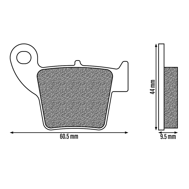 Plaquette de frein Newfren pour honda 250 CRF r 2004+ ar, 450 CRM x 2007+ ar - fantic 50 caballero 2010+ ar - aprilia 450 MXV 2009+ ar (l 60.5MM - h 44MM - p 9.5MM) (FD0329SD) (dirt metal fritte) - vue 2