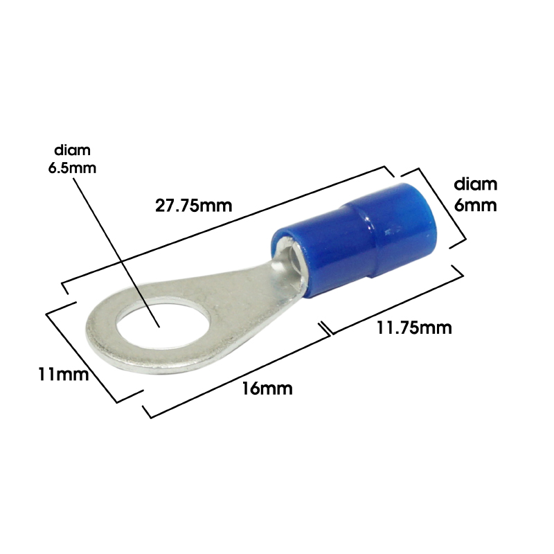 Cosse électrique pré-isolée œillet diamètre 6 mm bleu pour section fil 0,5 à 2,5 mm² - Sélection P2R (sachet de 50 pièces) - vue 2