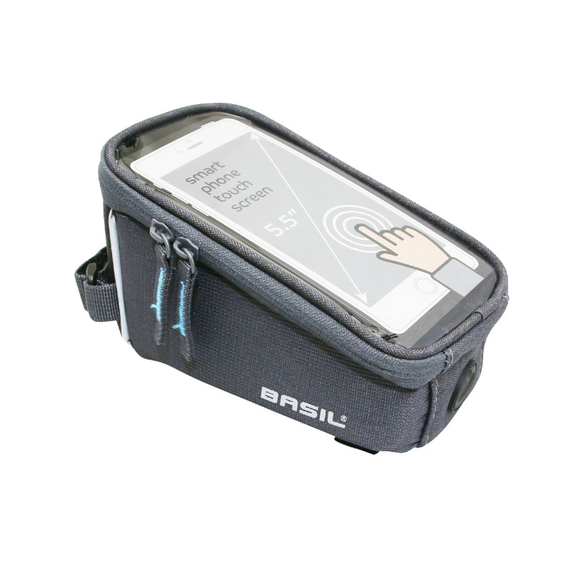 Sacoche de cadre vélo Basil pour téléphone iPhone fixation velcro gris foncé 1L 19x11x11cm - vue 2
