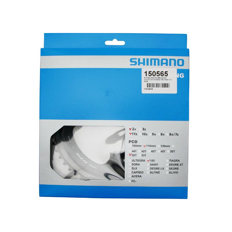 Plateau route 4BRA d.110 pour Shimano 105 R7000 origine 52DTS exterieur 11V. noir - vue 2