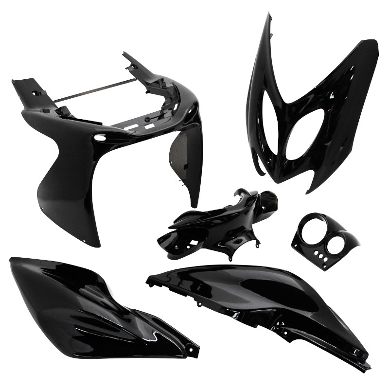 Carrosserie-carénage scooter adaptable MBK 50 Nitro 1997-2012 / Yamaha 50 Aerox 1997-2012 noir brillant kit 6 pièces P2R