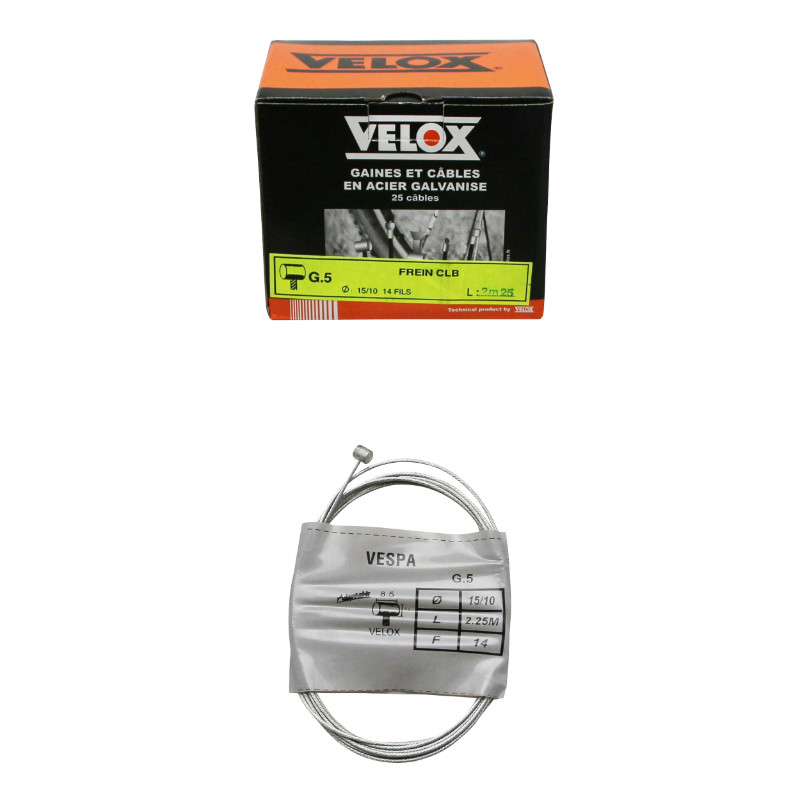 Câble de vitesse à main Velox G.5 pour Vespa boule 5,5x6,5 mm diam 15-10 L 2,25 m (14 fils) - Boîte de 25 - vue 2