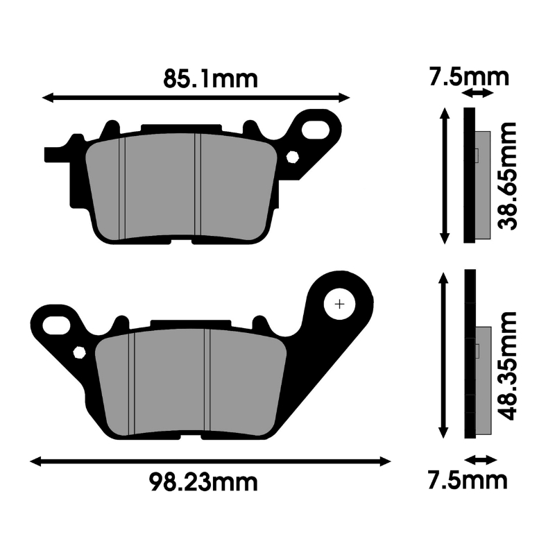 Plaquette de frein Polini pour yamaha 125 n-max 2015+ av (l 85.10MM - 98.23MM - h 38.65MM - 48.35MM - p 7,5MM) (174.0182) (original) - vue 2