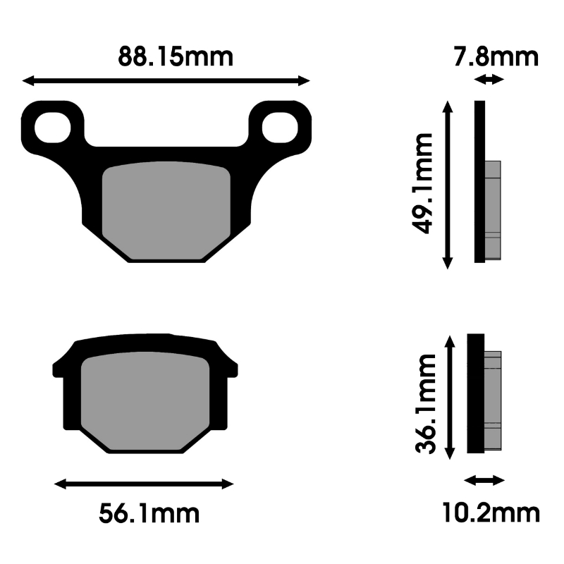 Plaquette de frein Polini pour rieju 50 MRT av, 50 supermotard av - gilera 50 stalker av (l 88.15MM - 56.1MM - h 49.1MM - 36.1MM - p 7.8MM - 10.2MM) (174.0187) (original) - vue 2
