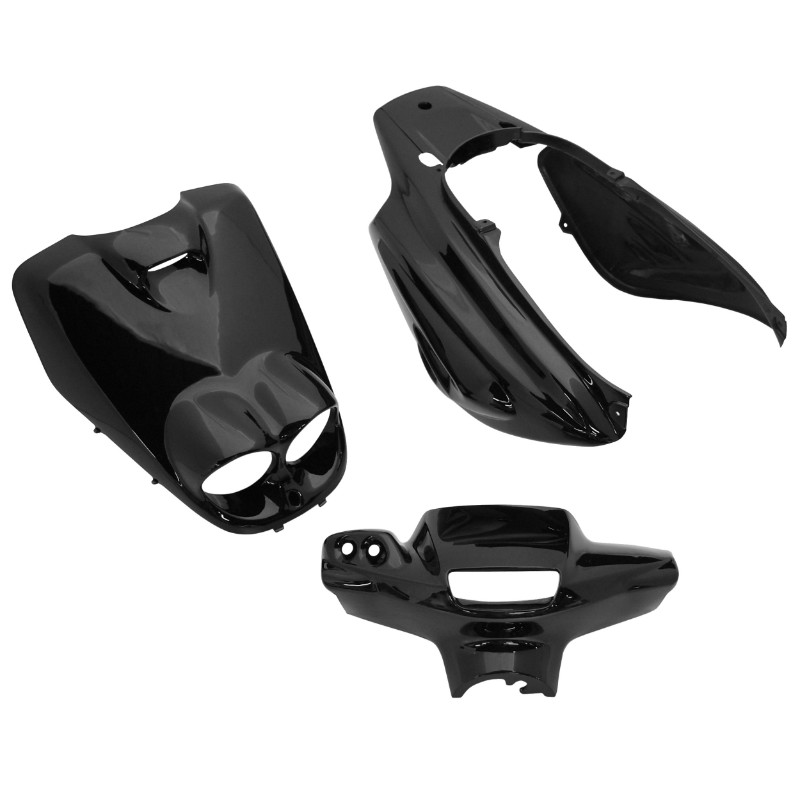 Carrosserie-carénage scooter adaptable MBK 50 Booster NG Rocket ancien modèle Yamaha 50 BWS Bump Spy ancien modèle noir brillant kit 5 pièces P2R
