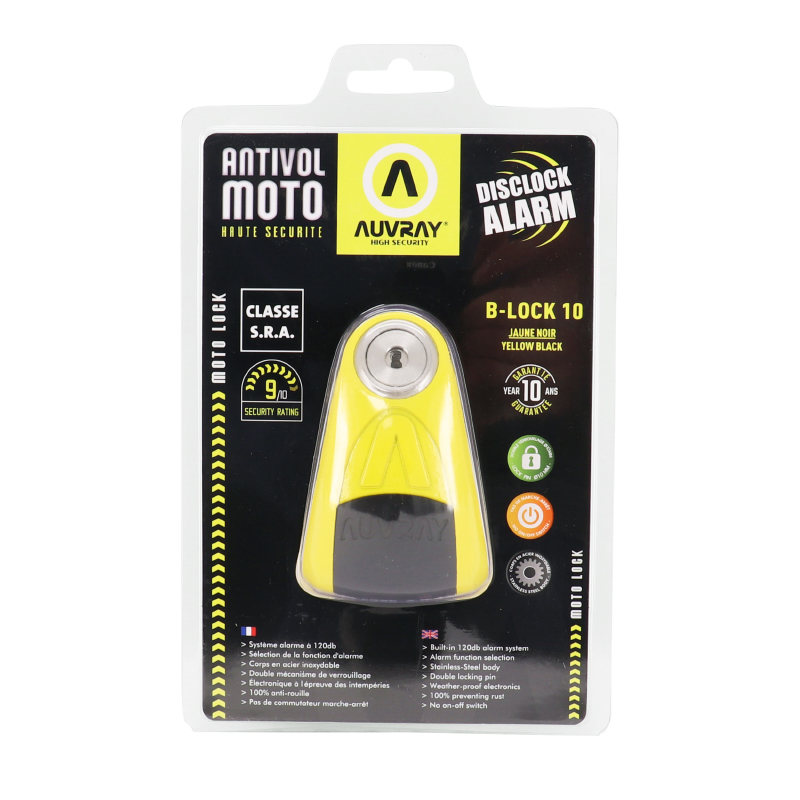 Antivol bloque disque Auvray B-Lock 10 avec alarme sonore diam 10 mm jaune (classe SRA) - vue 4
