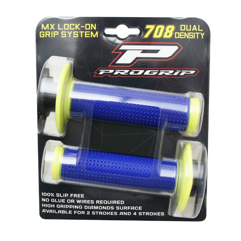 Revêtement de poignée Progrip 708 double densité bleu électrique-jaune fluo 115 mm fermé lock-on - vue 3