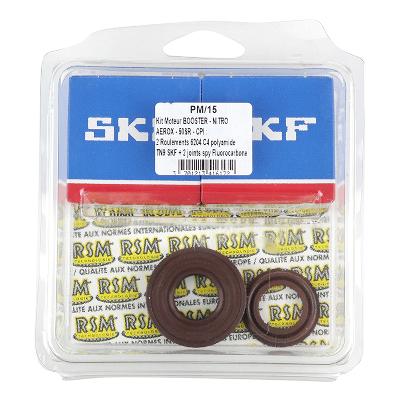 Roulement d'embiellage + joint Sélection P2R pour MBK 50 Booster, Nitro, Yamaha 50 BWS, Aerox, Aprilia 50 SR, CPI 50 Aragon, Generic 50 Ideo, Keeway 50 Focus (kit 6204 SKF polyamide C4 joint Viton) - vue 3