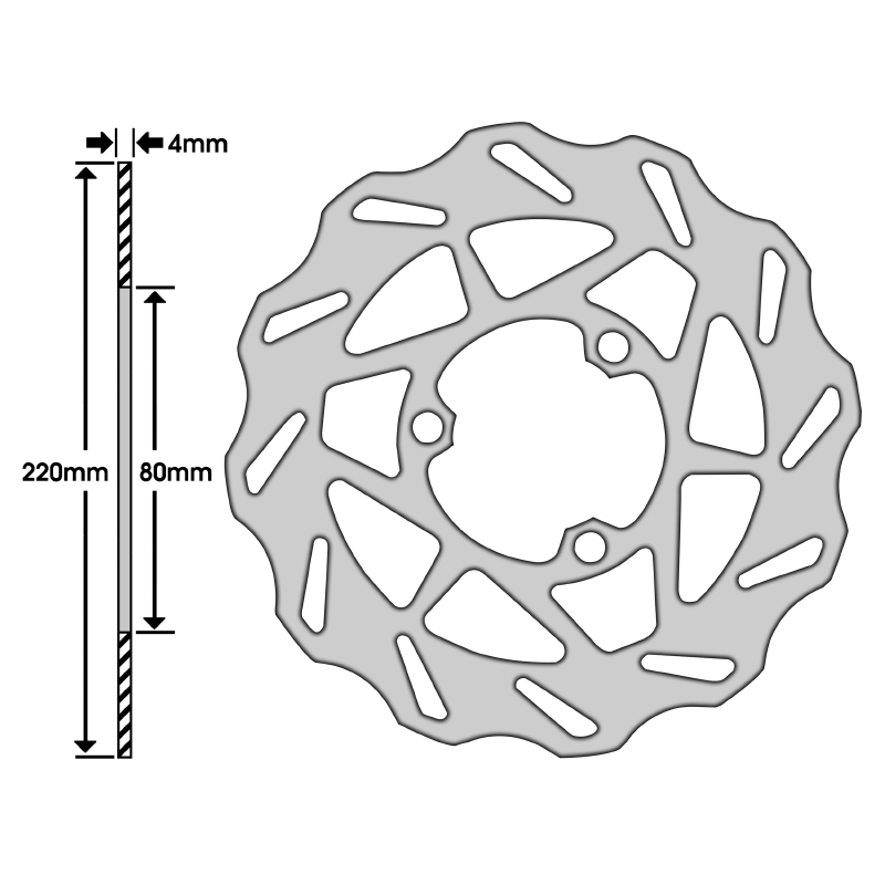 Disque de frein Polini pour HM 50 cre derapage 2001+2005 ar, cre six 2003+2005 ar (ext 220MM - int 80MM - 3 trous) (175.0055) - vue 2