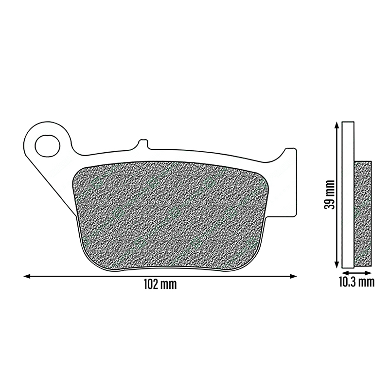 Plaquette de frein Newfren pour honda 125 SH i 2013+2018 av - kymco 250 xciting 2005+ av - yamaha 125 XMAX 2010+2017 av (l 102MM - h 39MM - p 10.3MM) (FD0406SE) (elite metal fritte) - vue 2