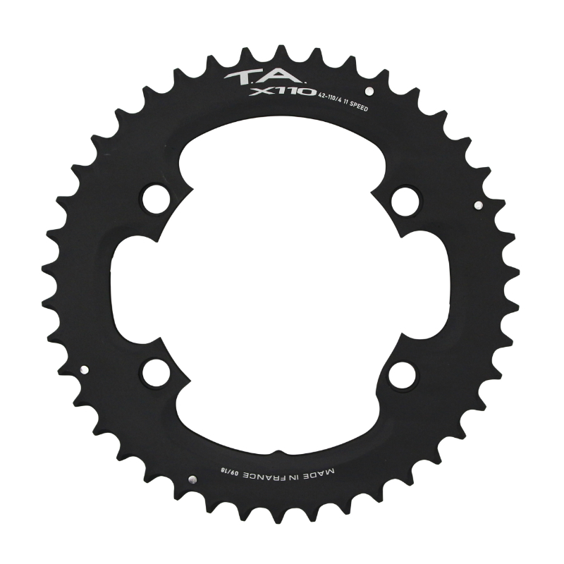 PLATEAU ROUTE 4BRA D.110 POUR SHIMANO ULTEGRA R8000 - 6800 TA X110 42DTS EXTERIEUR COMPATIBLE SHIMANO 105  5800+R7000-DURA ACE 9000+9100 NOIR 11V.  (PENSER A COMMANDER LE KIT INTRAVIS CORRESPONDANT)