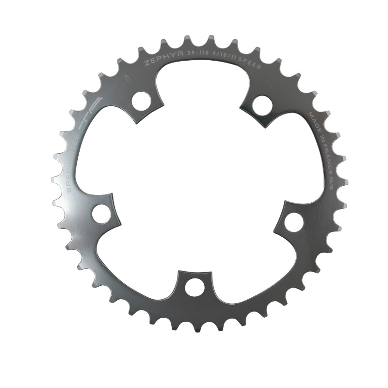 Plateau route 5BRA Ø110 TA Zéphyr 39 DTS intérieur argent alu 7075 type Shimano 9-10V