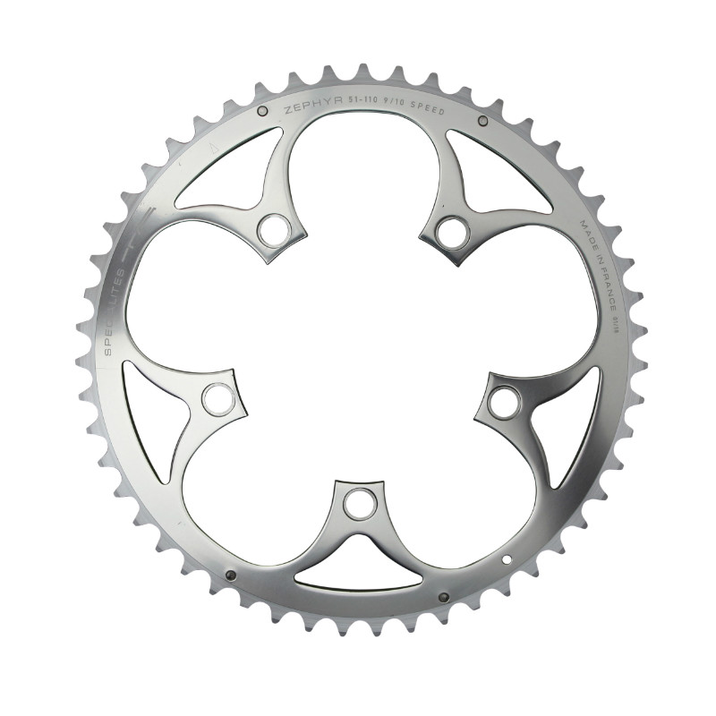 Plateau route Spécialités TA 5BRA diamètre 110 Zéphyr 51 DTS argent alu 7075 Shimano 9-10V