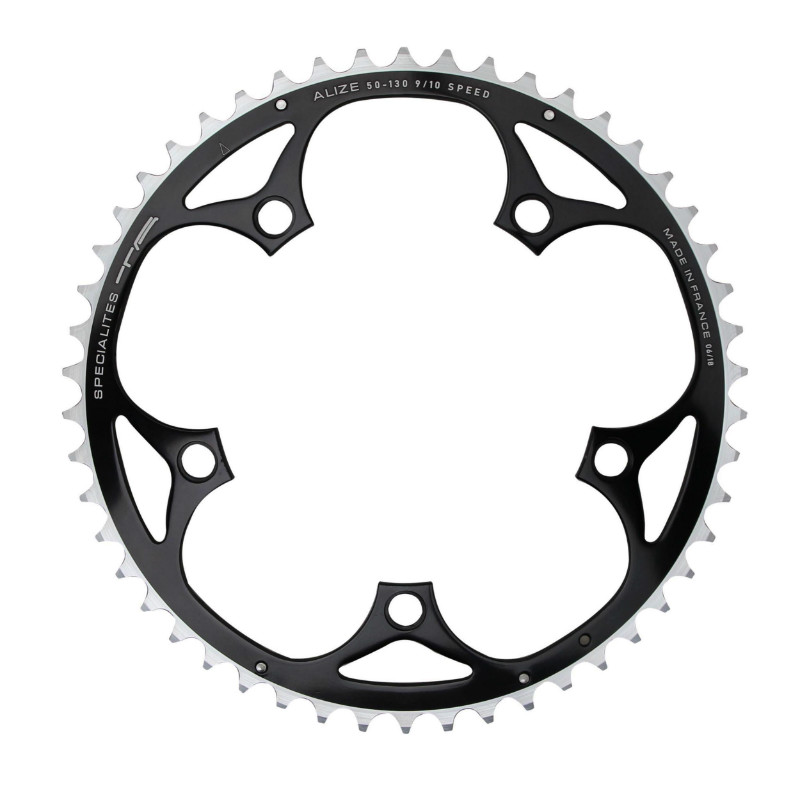 Plateau route Spécialités TA 5BRA diamètre 130 Alizé 51DTS extérieur noir alu 7075 Shimano 8-9-10V