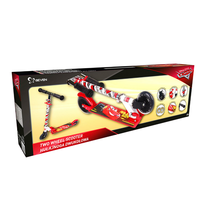 Trottinette enfant Disney Cars 2 roues rouge acier pliable et réglable avec frein roue arrière - vue 4