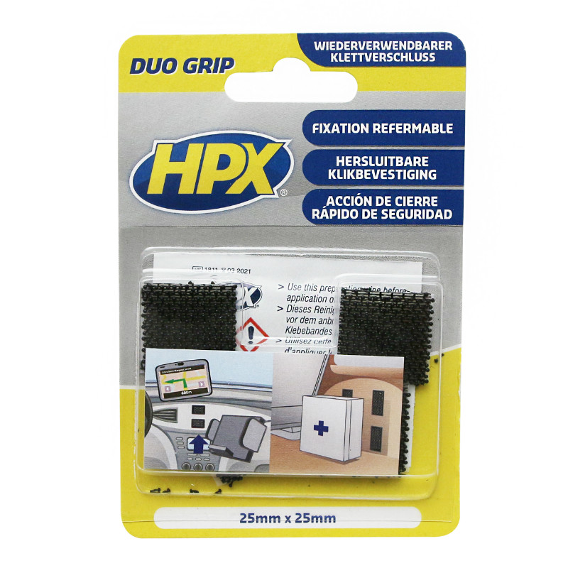 Double face velcro grip Hpx DG1000 pads noir 25X25MM (resistance 7KGS, -30°c a +90°c) tres solide - vue 2