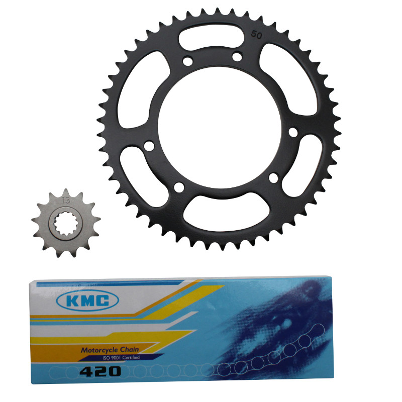 Kit chaîne P2R adaptable MBK X-Limit 50 et Yamaha DTR 50 2004+ 420 13X50 alésage 105 mm