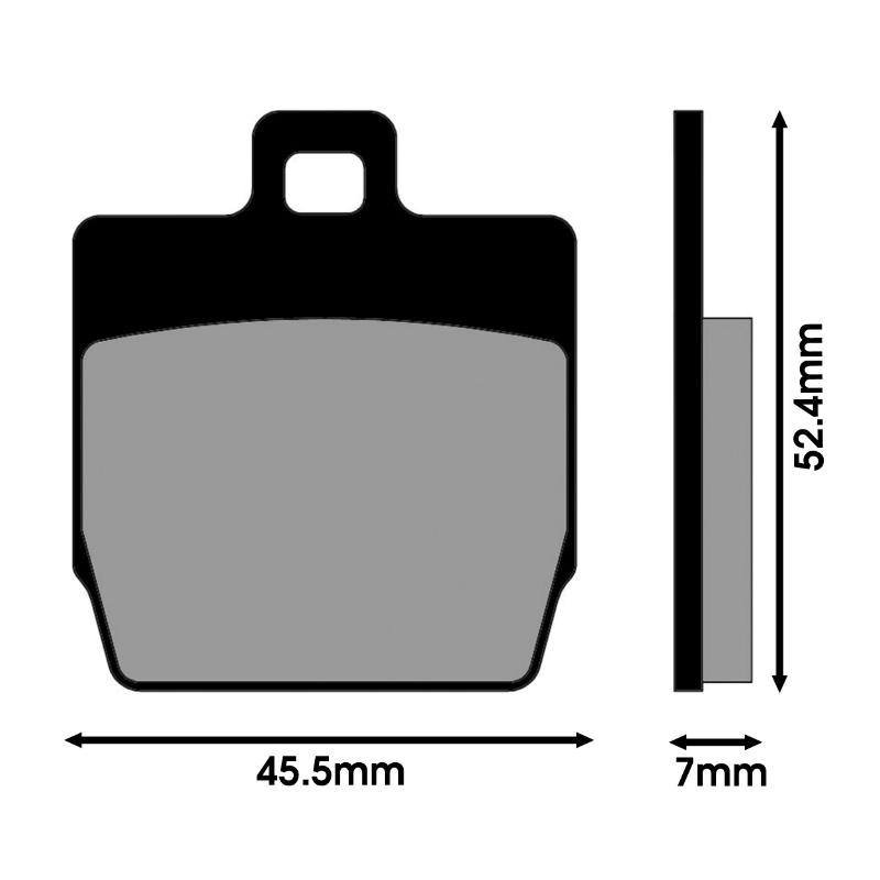 Plaquette de frein Polini pour MBK 50 nitro 1997+ ar, 50 stunt av - yamaha 50 aerox 2004+ ar, 50 slider av (l 45.5MM - h 52.4MM - p 7MM) (174.0016) (for race) - vue 2