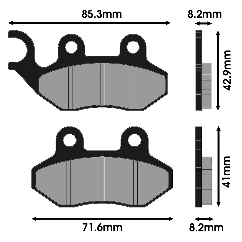 Plaquette de frein Polini pour cagiva 50 city - sym 50 jet, 125 JET14, 50 fiddle ii, 50 simply - peugeot 125-150 tweet av (l 85.3MM - 71.6MM - h 42.9MM - 41MM - p 8.2MM) (174.0099) (original) - vue 2