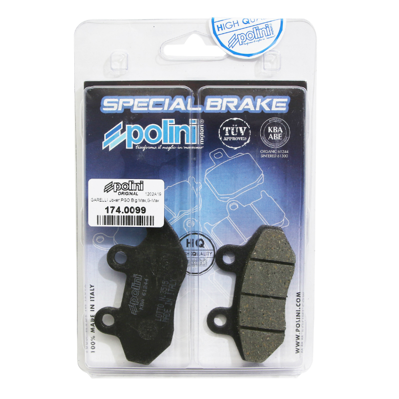 Plaquette de frein Polini pour cagiva 50 city - sym 50 jet, 125 JET14, 50 fiddle ii, 50 simply - peugeot 125-150 tweet av (l 85.3MM - 71.6MM - h 42.9MM - 41MM - p 8.2MM) (174.0099) (original) - vue 3