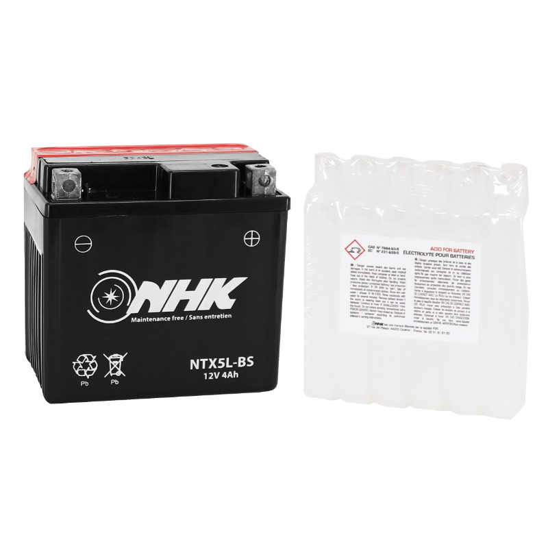Batterie 12V 4 ah NTX5L-BS Nhk MF sans entretien livree avec pack acide (lg114xl71xh107mm) (qualite premium - equivalent YTX5L-BS) - vue 2