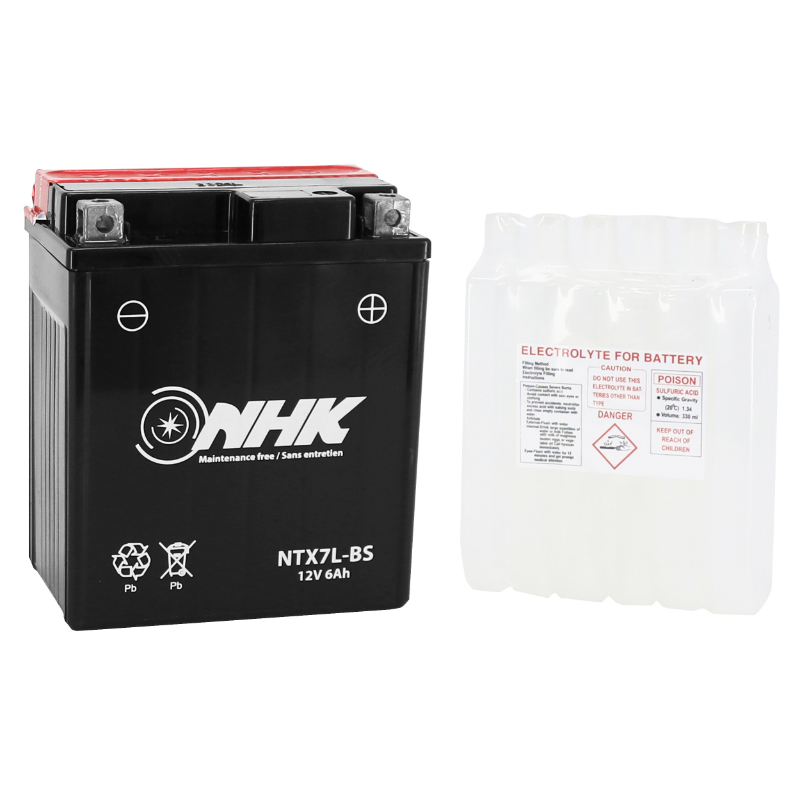 Batterie 12V 6 ah NTX7L-BS Nhk MF sans entretien livree avec pack acide (lg114xl71xh130mm) (qualite premium - equivalent YTX7L-BS) - vue 2