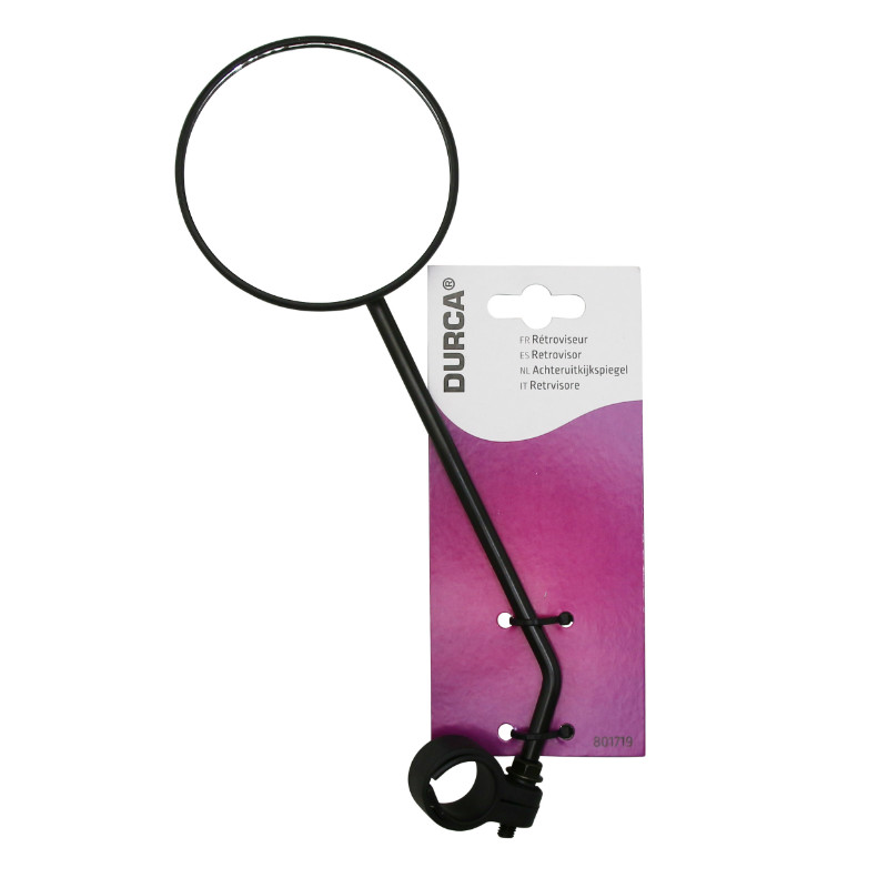 Retroviseur velo gauche ou droit rond noir fixation collier tige 170MM reglable 22.2 MM (miroir diam 85MM) (vendu sur carte) - vue 3