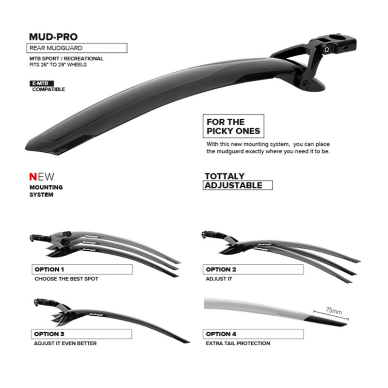 GARDE BOUE VTT AR 26''-27.5"-29" POLISPORT MUD PRO NOIR (SUR TIGE DE SELLE) diam fixation de 27 à 35mm - vue 2