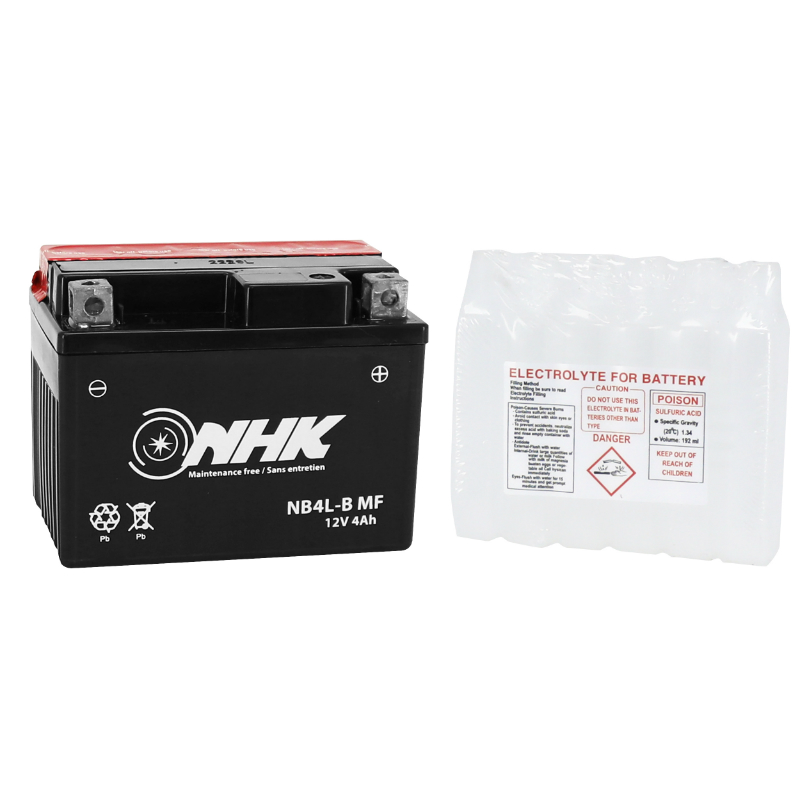 Batterie 12V 4 ah NB4L-B Nhk MF sans entretien livree avec pack acide (lg121xl71xh93m) (qualite premium - equivalent YB4L-B) - vue 2