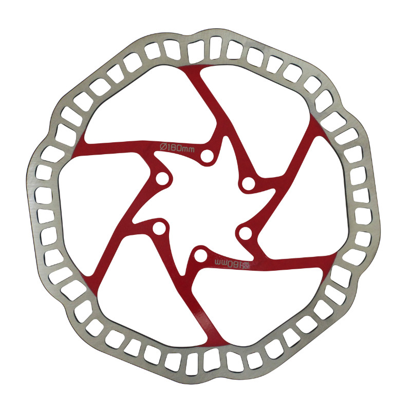 Disque de frein VTT 180 mm 6 trous Newton argent centre rouge + 6 vis